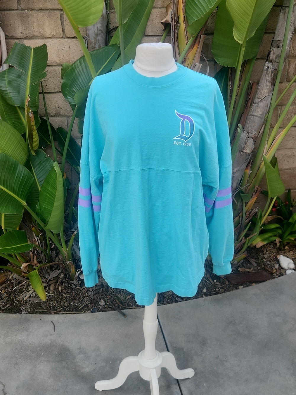 Disney Spirit Jersey long sleeve shirt teal with lavender sleeve stripes unisex